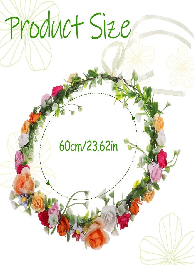 Aeaocvo Floral Crown for Women Girls, Orange Boho Floral Headpiece Autumn Garland Flower Headband for Festival Party Thanksgiving Day Weddings Photography - Image 3